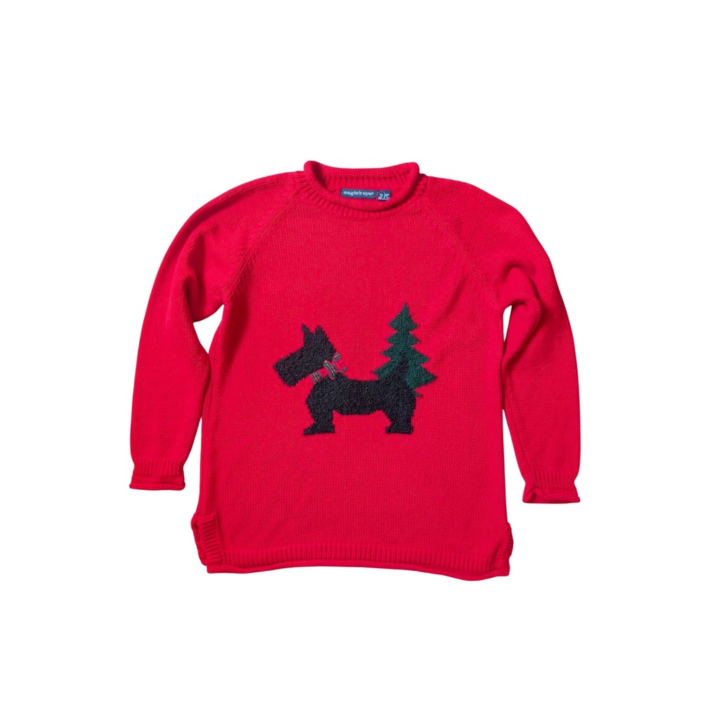 Eagle's Eye Vintage 90s X-Mas Scottie Dog Motif Red Rolled Hem Sweatshirt